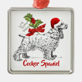 Cocker Spaniel met Kerstmuts Hulst Kerstmis Metalen Ornament