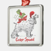 Cocker Spaniel met Kerstmuts Hulst Kerstmis Metalen Ornament (Links)