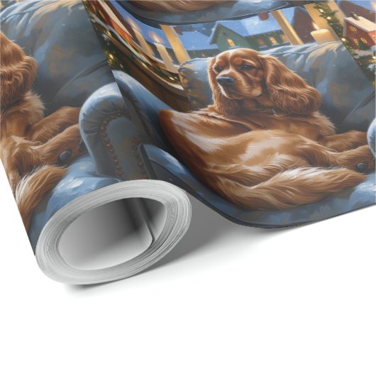 Cocker Spaniel met kerstverlichting Vakantie Cadeaupapier (Rol Hoek)