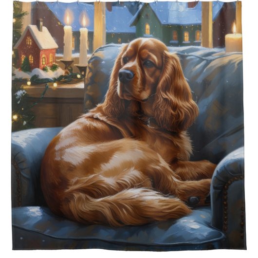 Cocker Spaniel met kerstverlichting Vakantie Douchegordijn (Voorkant)
