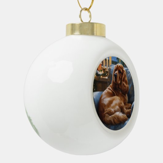 Cocker Spaniel met kerstverlichting Vakantie Keramische Bal Ornament (Links)