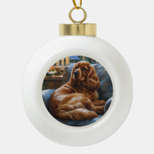 Cocker Spaniel met kerstverlichting Vakantie Keramische Bal Ornament