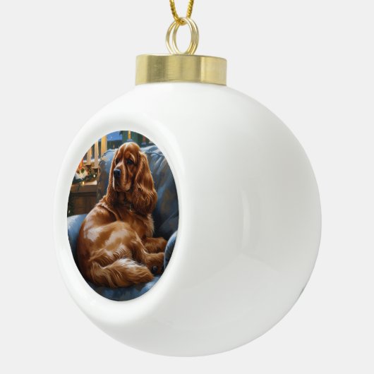 Cocker Spaniel met kerstverlichting Vakantie Keramische Bal Ornament (Rechts)
