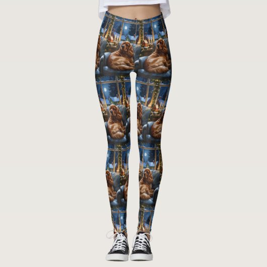Cocker Spaniel met kerstverlichting Vakantie Leggings (Voorkant)