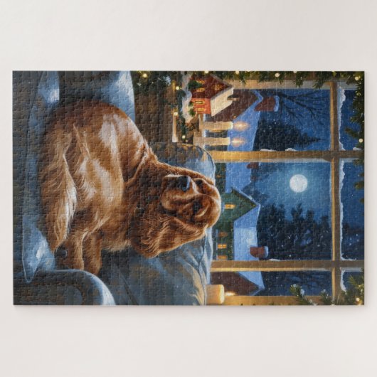 Cocker Spaniel met kerstverlichting Vakantie Legpuzzel (Horizontaal)