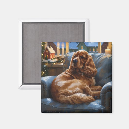Cocker Spaniel met kerstverlichting Vakantie Magneet (Voorkant / Achterkant)