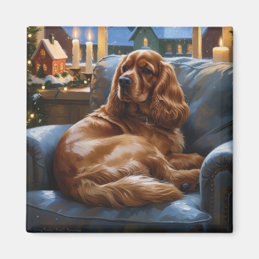 Cocker Spaniel met kerstverlichting Vakantie Magneet (Voorkant)