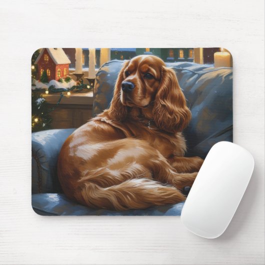 Cocker Spaniel met kerstverlichting Vakantie Muismat (Met muis)
