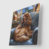 Cocker Spaniel met kerstverlichting Vakantie Vierkante Klok (Hoek)