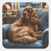 Cocker Spaniel met kerstverlichting Vakantie Vierkante Sticker (Voorkant)