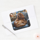 Cocker Spaniel met kerstverlichting Vakantie Vierkante Sticker (Envelop)
