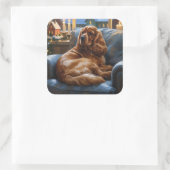 Cocker Spaniel met kerstverlichting Vakantie Vierkante Sticker (Tas)