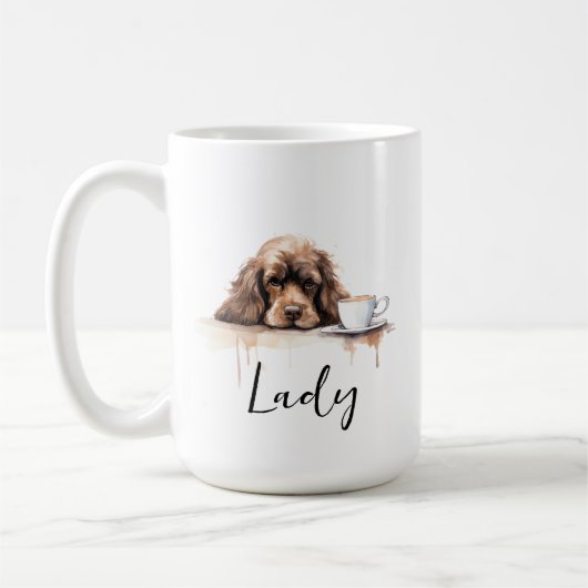 Cocker Spaniel met koffie mok, hond met attitude Koffiemok (Links)