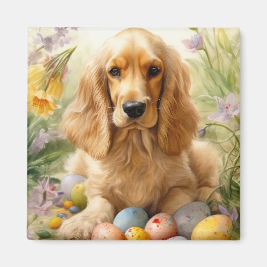Cocker Spaniel met Paaseieren Vakantie Magneet (Voorkant)