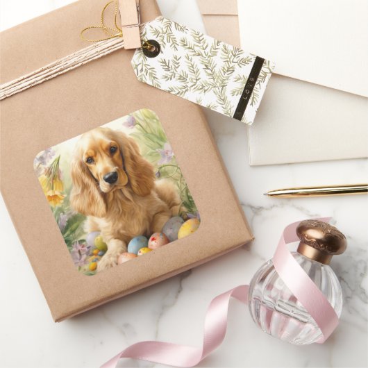 Cocker Spaniel met Paaseieren Vakantie Vierkante Sticker (Geschenken)