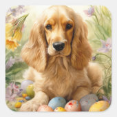 Cocker Spaniel met Paaseieren Vakantie Vierkante Sticker (Voorkant)