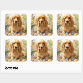 Cocker Spaniel met Paaseieren Vakantie Vierkante Sticker (Vel)