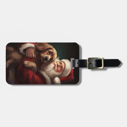 Cocker Spaniel Met Sinterklaas Feestelijke Kerstmi Bagagelabel (Voorkant horizontaal)