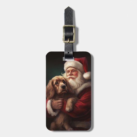 Cocker Spaniel Met Sinterklaas Feestelijke Kerstmi Bagagelabel (Voorkant verticaal)
