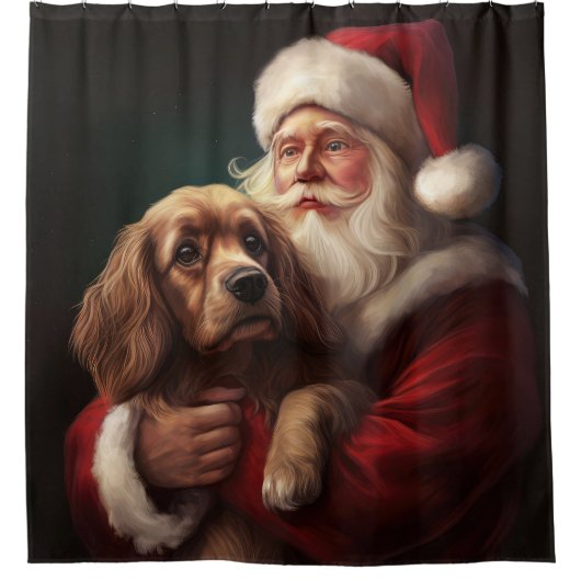 Cocker Spaniel Met Sinterklaas Feestelijke Kerstmi Douchegordijn (Voorkant)