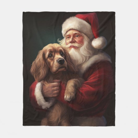 Cocker Spaniel Met Sinterklaas Feestelijke Kerstmi Fleece Deken (Voorkant)