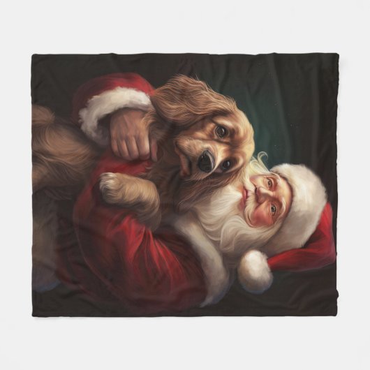 Cocker Spaniel Met Sinterklaas Feestelijke Kerstmi Fleece Deken (Voorkant (Horizontaal))