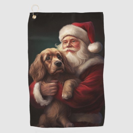 Cocker Spaniel Met Sinterklaas Feestelijke Kerstmi Golfhanddoek (Voorkant)