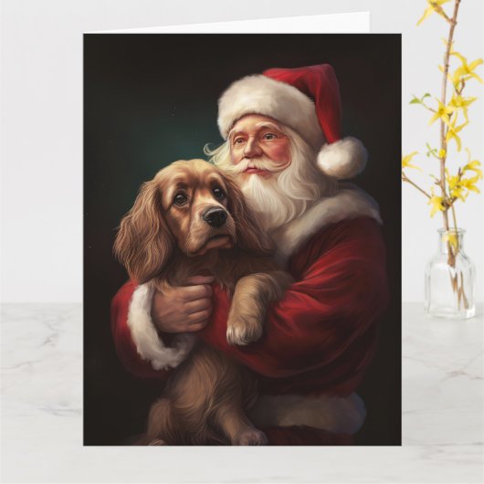Cocker Spaniel Met Sinterklaas Feestelijke Kerstmi Kaart (Gele Bloem)