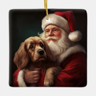 Cocker Spaniel Met Sinterklaas Feestelijke Kerstmi Keramisch Ornament