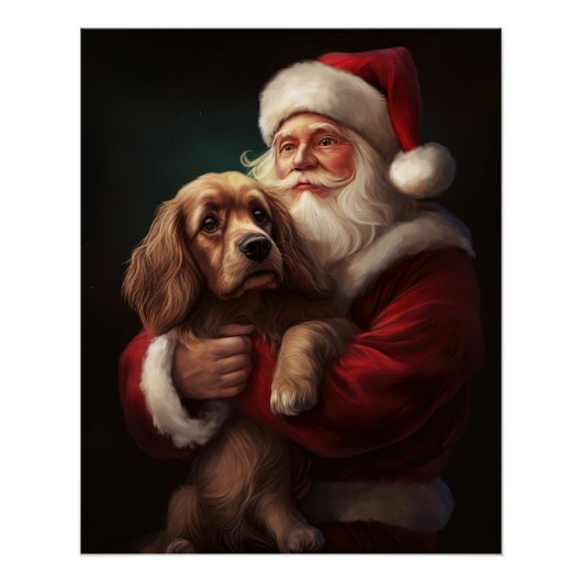 Cocker Spaniel Met Sinterklaas Feestelijke Kerstmi Perfect Poster (Voorkant)