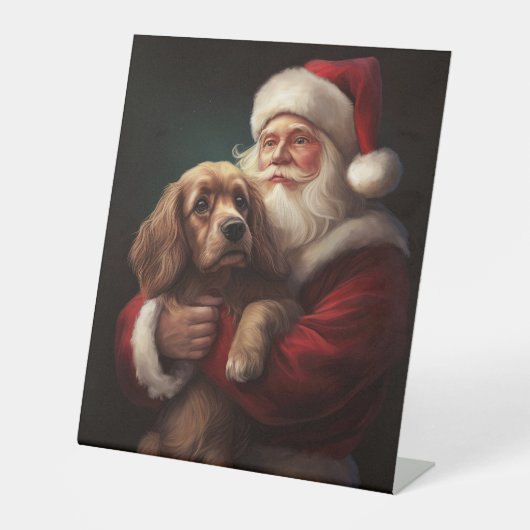Cocker Spaniel Met Sinterklaas Feestelijke Kerstmi Reclamebord Met Voetstuk (Voorkant)