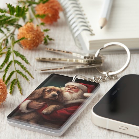 Cocker Spaniel Met Sinterklaas Feestelijke Kerstmi Sleutelhanger (Voorkant Rechts)