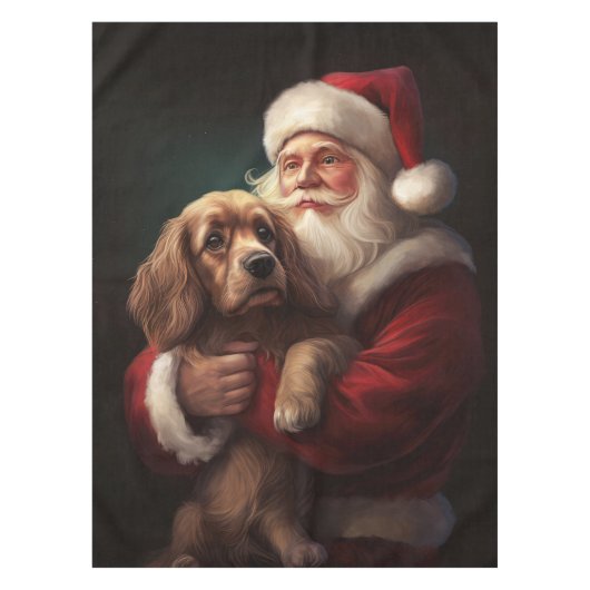 Cocker Spaniel Met Sinterklaas Feestelijke Kerstmi Tafelkleed (Voorkant)