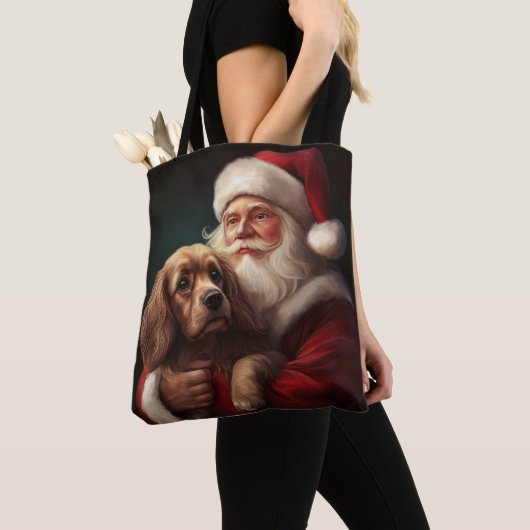 Cocker Spaniel Met Sinterklaas Feestelijke Kerstmi Tote Bag (Dichtbij)