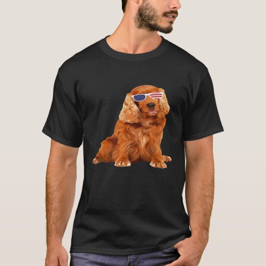 Cocker Spaniel met zonnebril 4 juli-hond T-shirt (Voorkant)