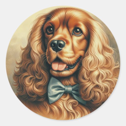 Cocker Spaniel Olieverfschilderij Ronde Sticker (Voorkant)