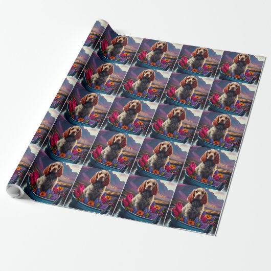 Cocker Spaniel op een peddel: Een landschappelijk  Cadeaupapier (Uitgerold)