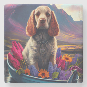 Cocker Spaniel op een peddel: Een landschappelijk  Stenen Onderzetter
