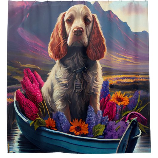 Cocker Spaniel op een peddel: Een Schilderachtig a Douchegordijn (Voorkant)