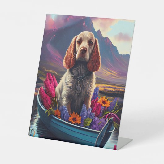 Cocker Spaniel op een peddel: Een Schilderachtig a Reclamebord Met Voetstuk (Voorkant)
