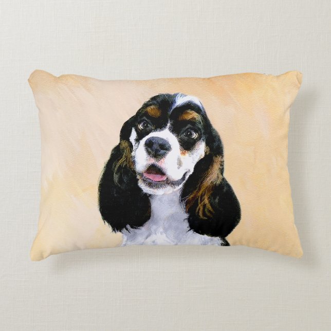 Cocker Spaniel (Parti) Schilderen - Oorspronkelijk Decoratief Kussen (Voorkant)