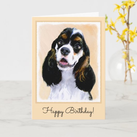 Cocker Spaniel (Parti) Schilderen - Oorspronkelijk Kaart (Gele Bloem)