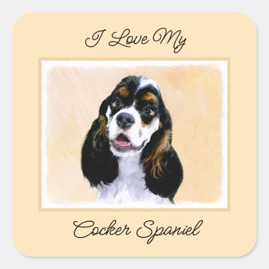 Cocker Spaniel (Parti) Schilderen - Oorspronkelijk Vierkante Sticker (Voorkant)