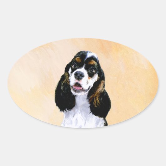 Cocker Spaniel (Parti) Schilderen - Originele Dog Ovale Sticker (Voorkant)