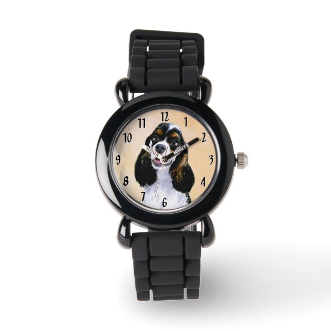 Cocker Spaniel (Parti) Schilderij - Originele Hond Horloge (Voorkant)