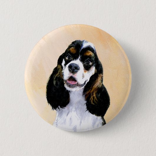 Cocker Spaniel (Parti) Schilderij - Originele Hond Ronde Button 5,7 Cm (Voorkant)