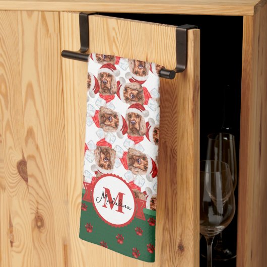 Cocker Spaniel Patroon Monogram Kerst Hond Theedoek (Derde Gevouwen)