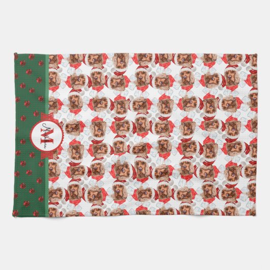 Cocker Spaniel Pattern Monogram Kerstmis Theedoek (Horizontaal)