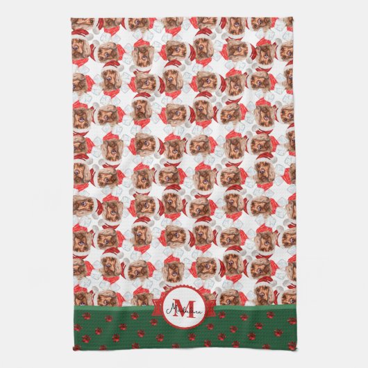 Cocker Spaniel Pattern Monogram Kerstmis Theedoek (Verticaal)
