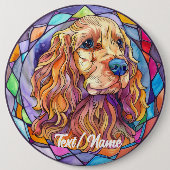 Cocker Spaniel Pet Dog Stain Glass Design Pin Ronde Button 6,0 Cm (Voorkant)